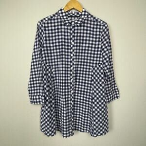 Foxcroft NYC Button Up Shirt 16 Blue White Gingham Cotton Preppy Classic